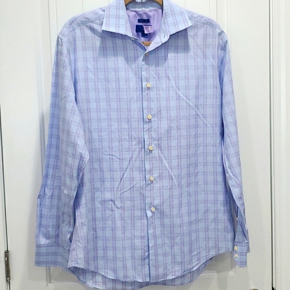 Egara Men's Blue & Purple Dress Shirt Size L 100% Cotton